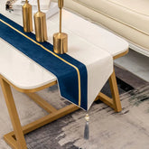 Velvet Table Runner Blue/White
